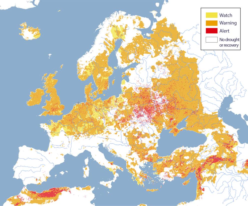 Map showing the Combined Drought Indicator for Europe in the period 21-31 May 2025